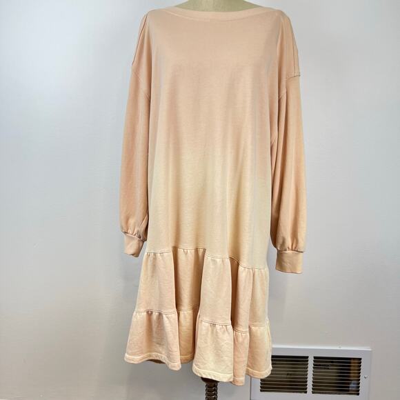 Free People Sweatshirt Dress Sunny Side Tiered Ruffle Ombre Blush Ivory (Sz XL) - Picture 6 of 12